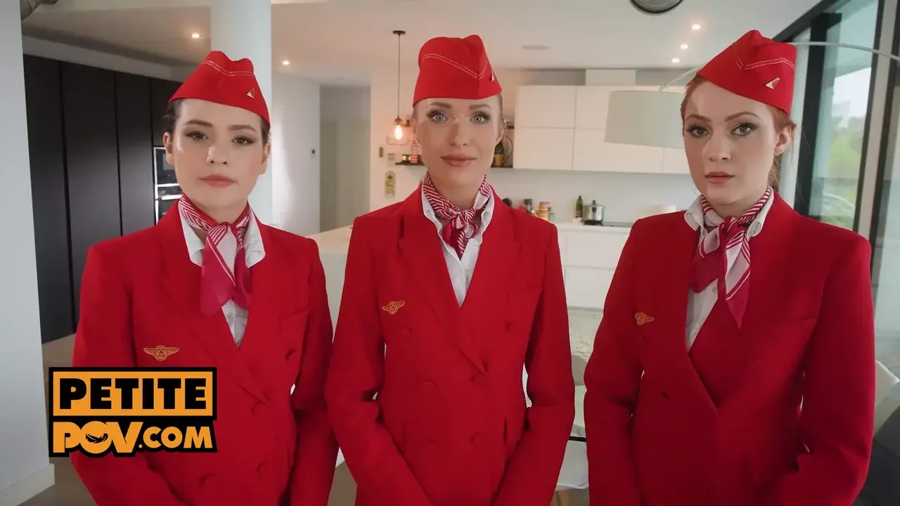 All Girl Air Steward Trio Turns Fourway with Angelika Grays Cherry Candle an