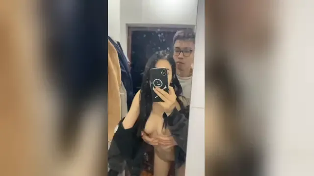 The young student couple having sex in front of the mirror