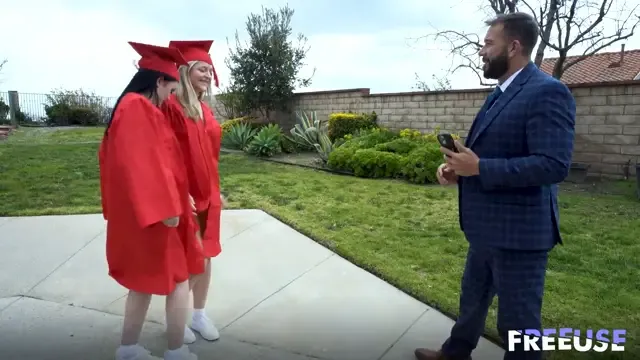 The joyful graduation day of the two daughters