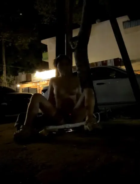 Teen Girl Exciting Secret Solo Session in the Streets at Night