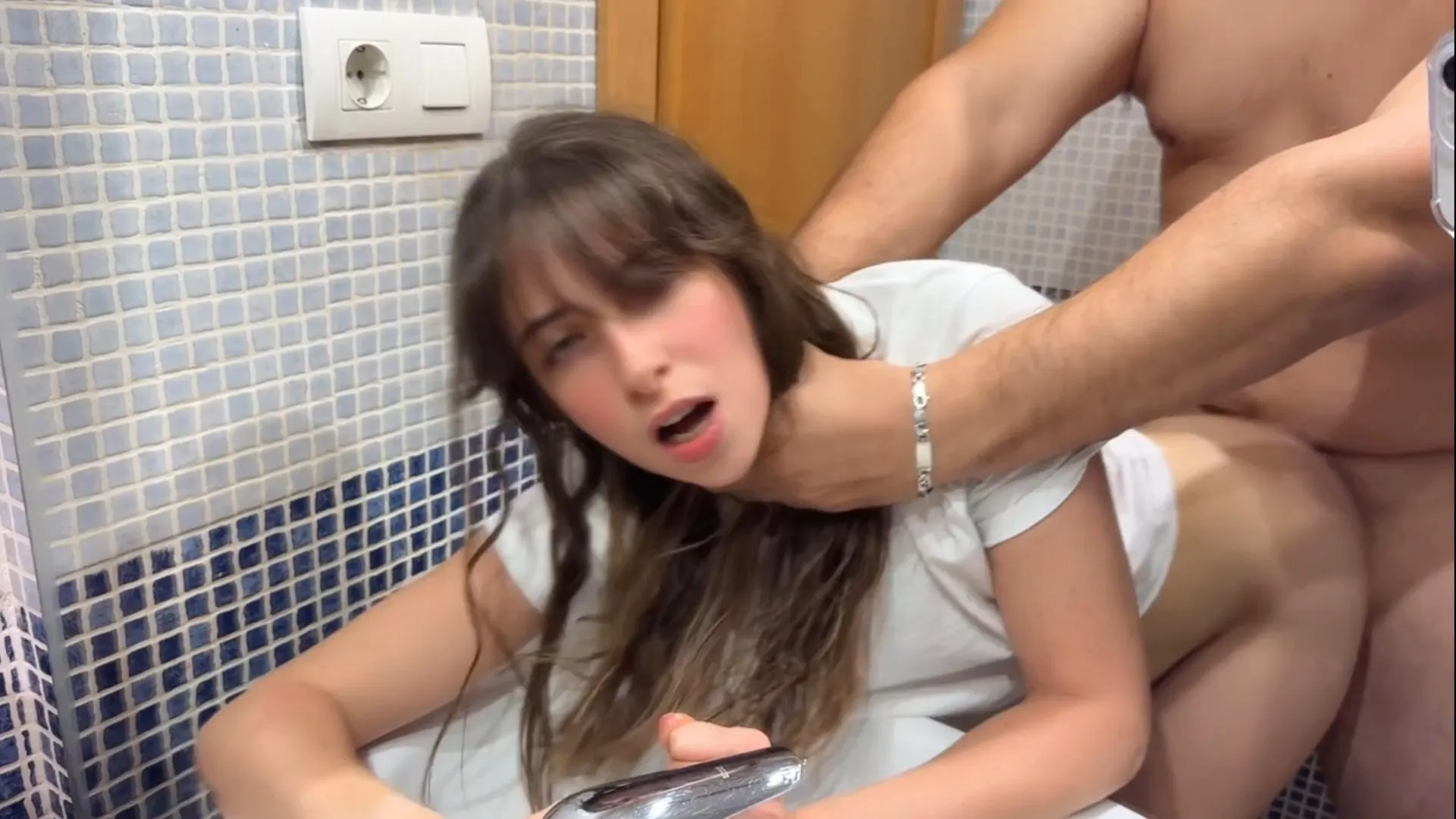 Creampie in my hairy pussy my stepfather fills me with semen in the bathroom while his friends are in the living room