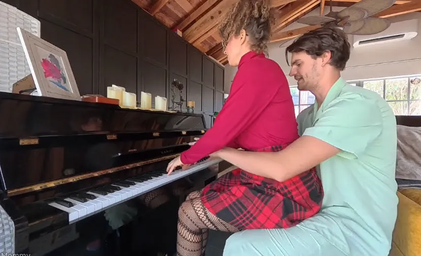 Hot Piano teacher gets covered in cum after a private lesson