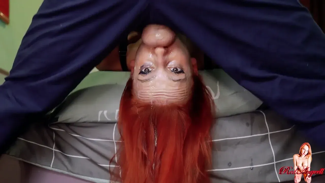 Redhead demonstrates deep-throat technique