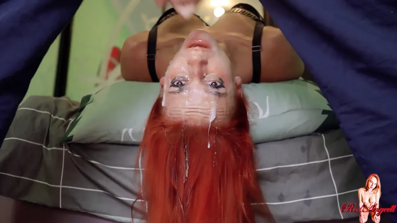 Redhead demonstrates deep-throat technique