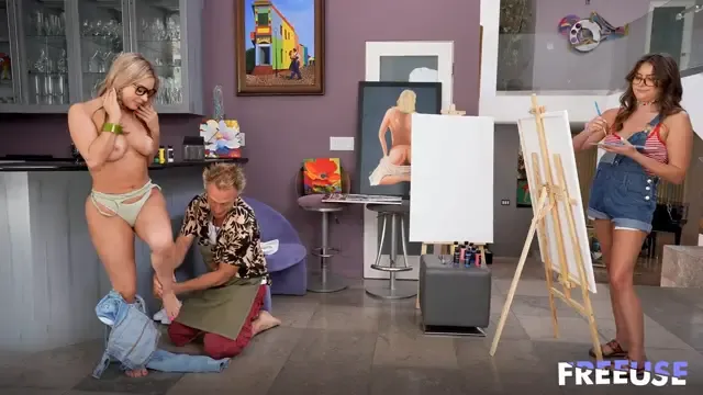 Drawing nudes and then fucking the two step-sisters