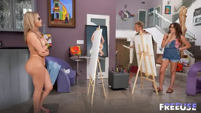 Drawing nudes and then fucking the two step-sisters