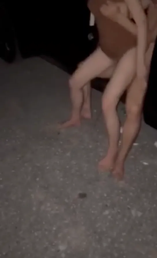 Public Threesome Horny older woman takes on two young studs on her car