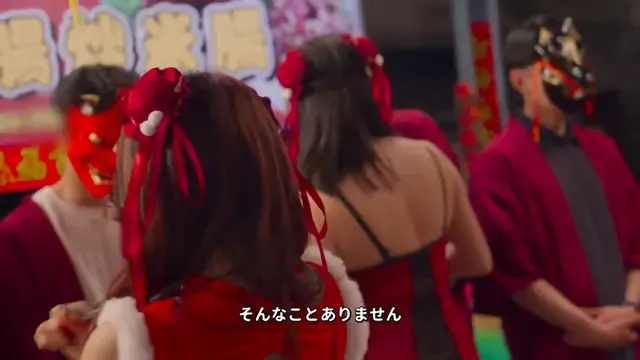 Beautiful female employee with big breasts and tricks to attract customers